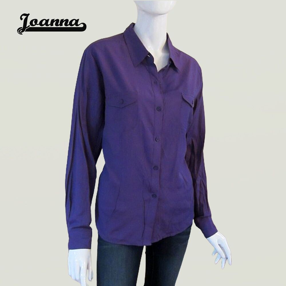 JOANNA 1X Purple Button Down Shirt Plus Size Utility Flap Pocket